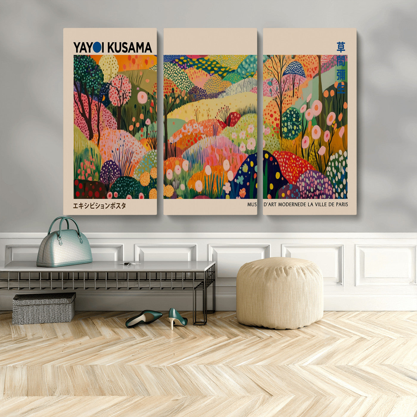 MGV-CV-48X32-3P - Yayoi Kusama Japanese Art Canvas Print, Abstract Art, Large Yayoi Kusama Framed Print, Japanese Wabi