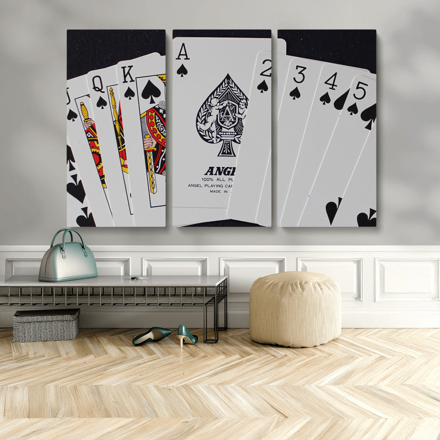 MGV-CV-48X32-3P - Poker Wall Art - Playing Cards Canvas Wall Art Print - Ace of Spades and Royal Flush Design, Perfect