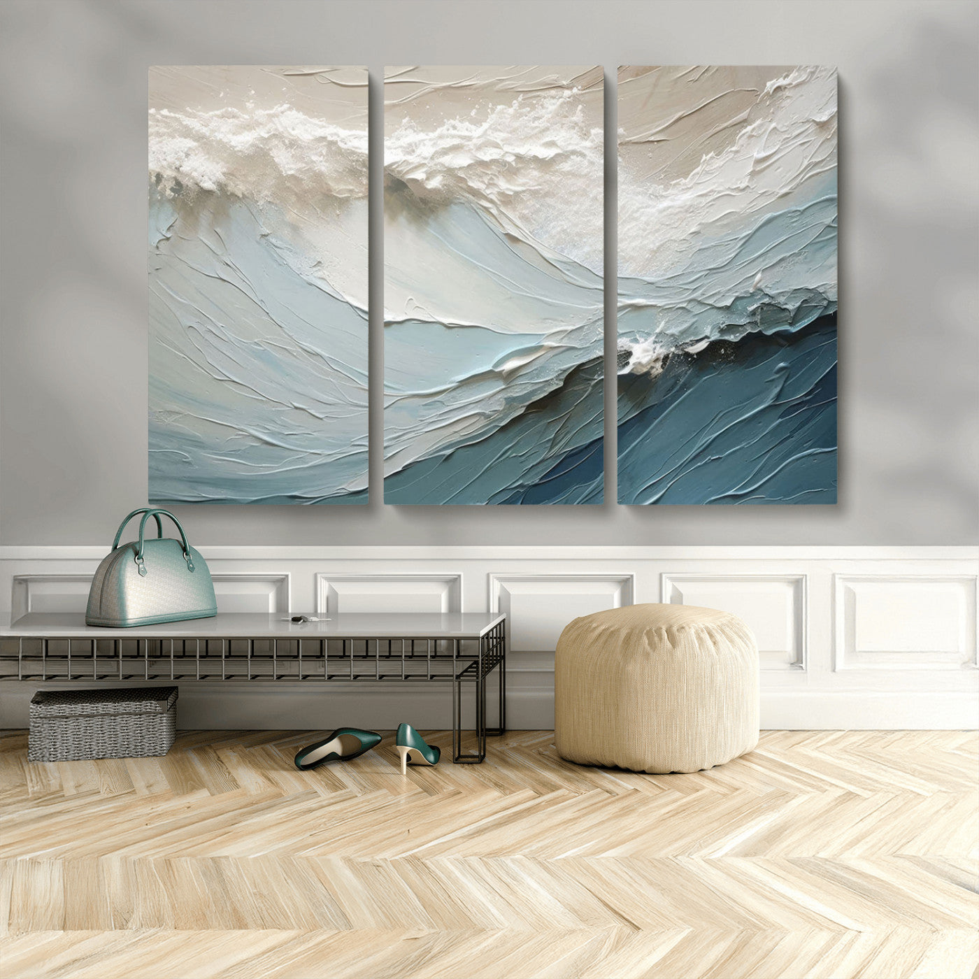 MGV-CV-48X32-3P - Waves Abstract Wall Art Print, Modern Framed Abstract Canvas Print, Abstract Painting for Living