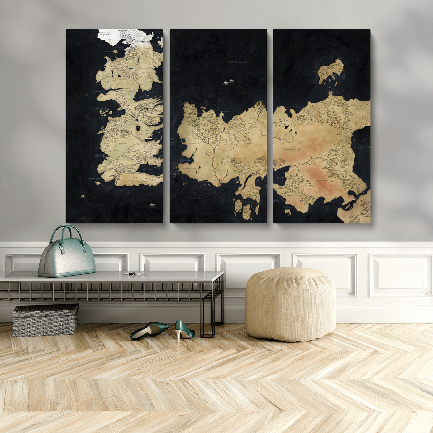 MGV-CV-48X32-3P - Push Pin World Map Canvas Print – Framed Wall Art for Couples to Track Their Travels – Anniversary