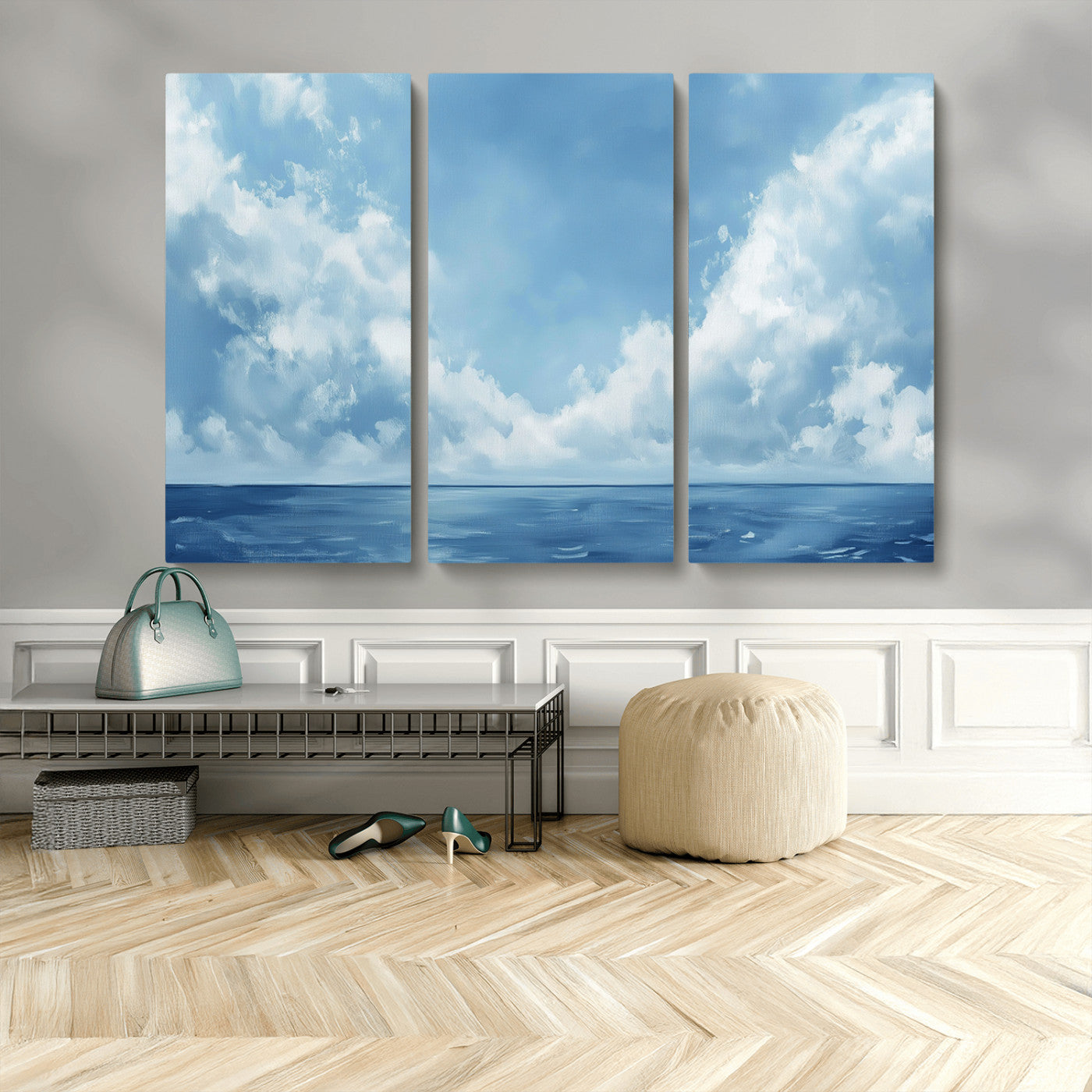MGV-CV-48X32-3P - Abstract Ocean Print Artwork- Serene Blue Ocean Canvas Wall Art - Minimalist Ocean and Sky Canvas
