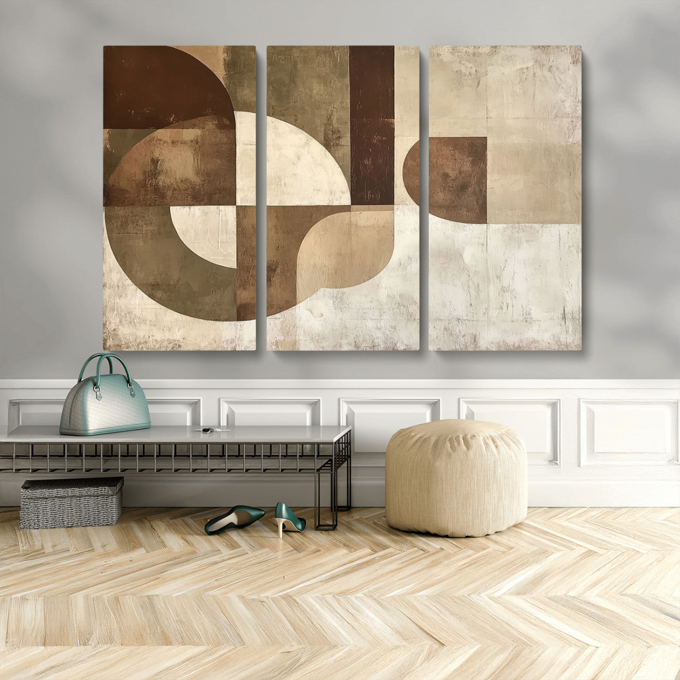 MGV-CV-48X32-3P - Wabi Sabi Geometric Wall Art | Abstract Modern Minimalist Canvas Print with Neutral Mid Century Art