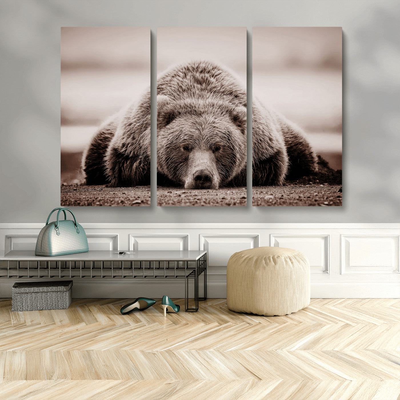 MGV-CV-48X32-3P - Grizzly Bear Wall Art Print - Bear Canvas Wall Art - Rustic Bear Portrait Canvas Print for Cabin Wall Decor and Nature-Inspired Spaces