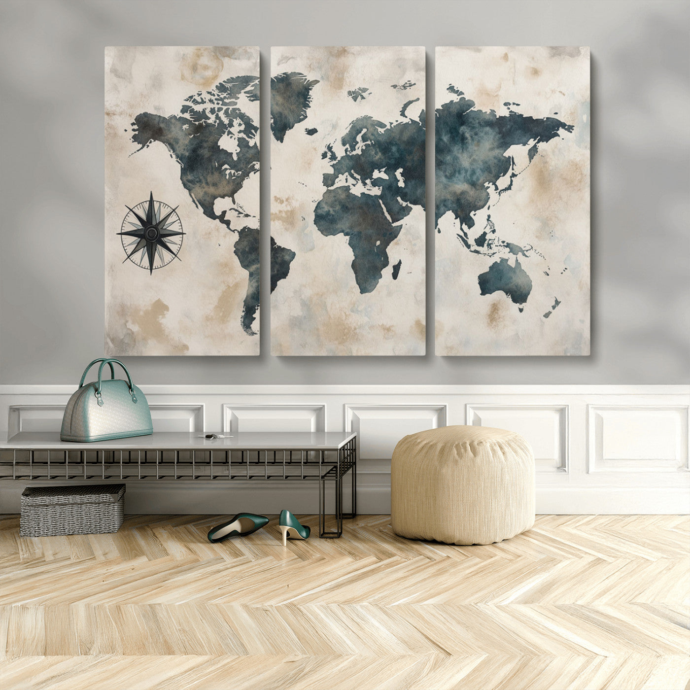 MGV-CV-48X32-3P - Push Pin World Map Canvas Print – Framed Wall Art for Couples to Track Their Travels – Anniversary