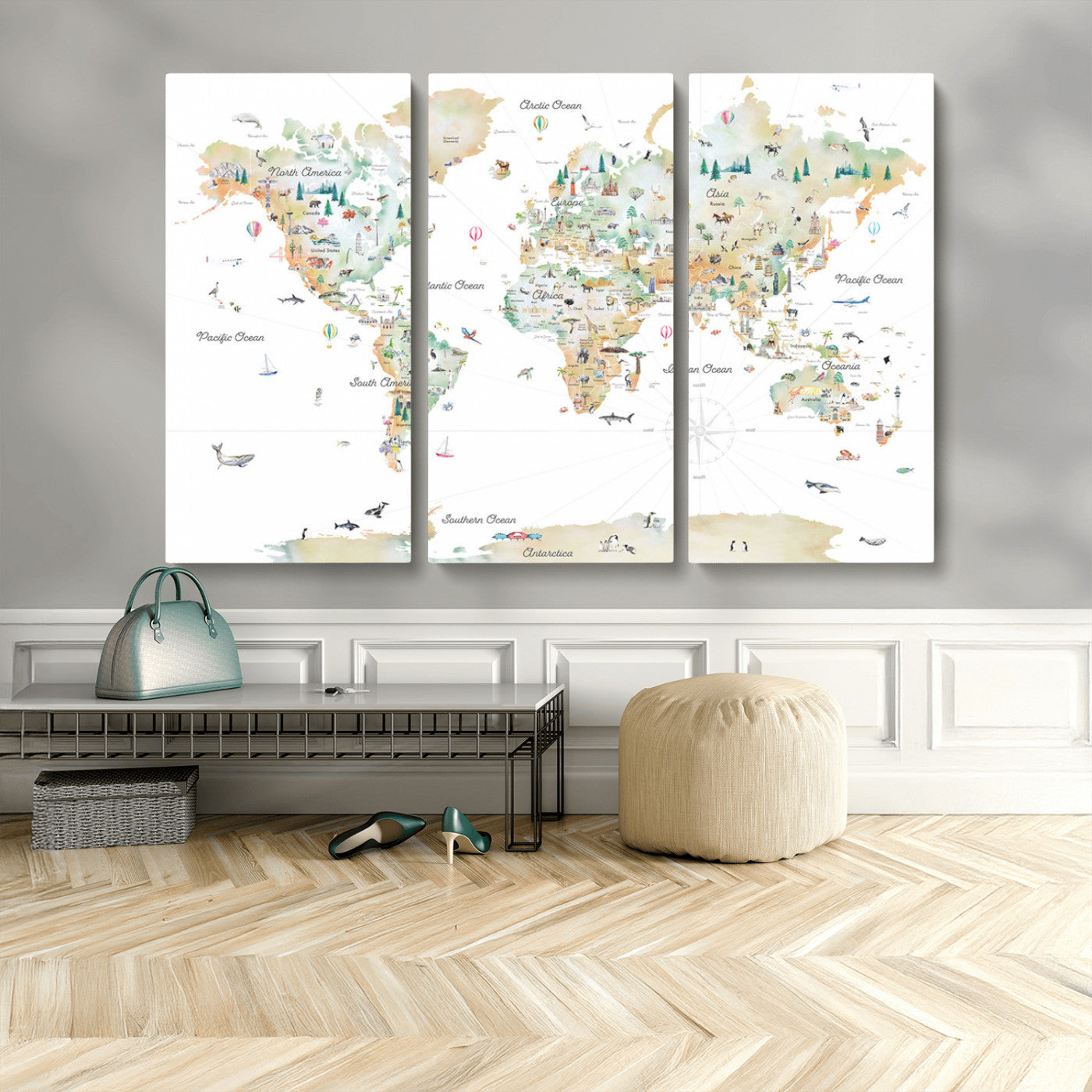 MGV-CV-48X32-3P - Push Pin World Map Canvas Print – Framed Wall Art for Couples to Track Their Travels – Anniversary