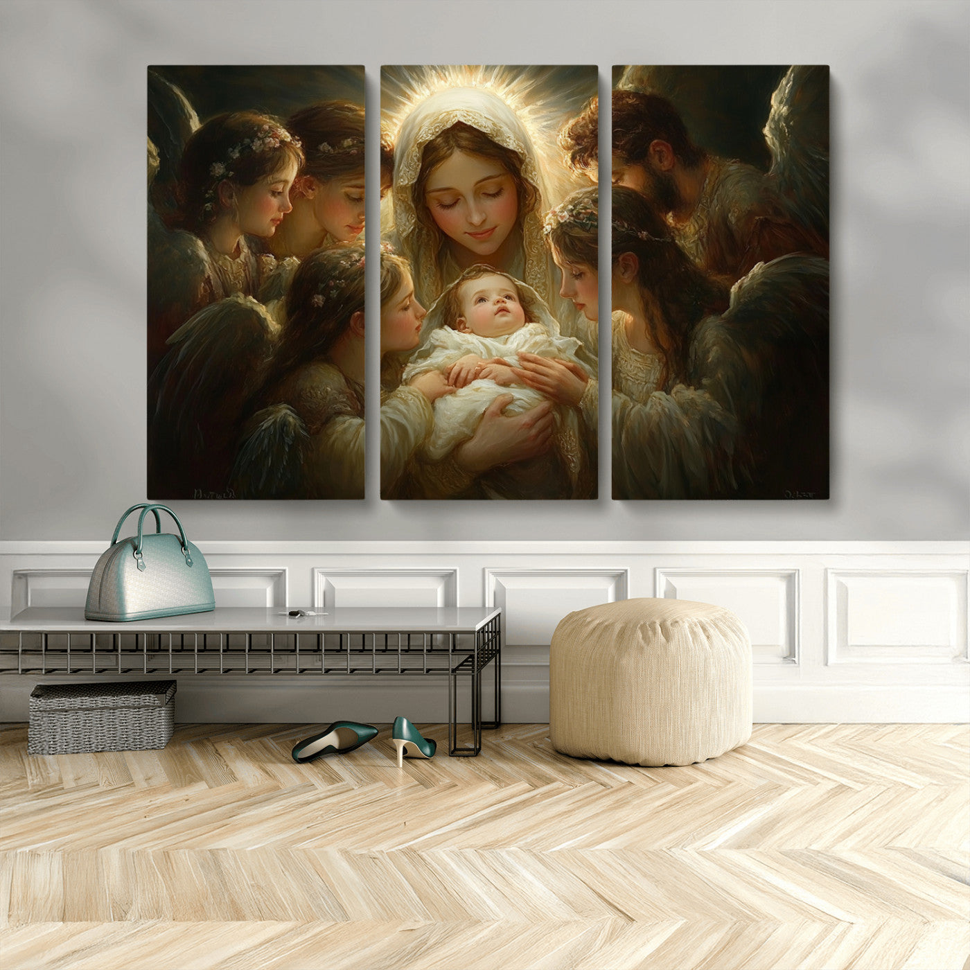 MGV-CV-48X32-3P - Mary Jesus Canvas Wall Art Print - Madonna and Child with Apostles Art Print - Classic Christian