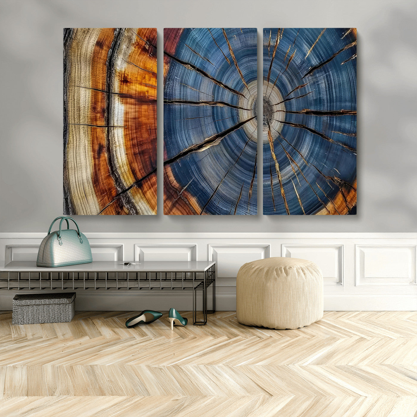 MGV-CV-48X32-3P - Abstract Tree Rings Canvas Wall Art - Wood Grain Canvas Print - Nature-Inspired Modern Wood Grain