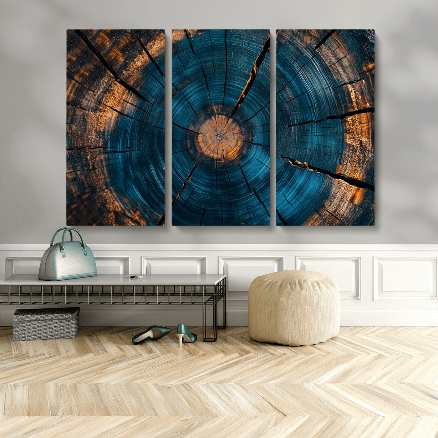 MGV-CV-48X32-3P - Abstract Tree Rings Wall Art Canvas Print - Wood Grain Rings Artwork Print - Nature Woodland Modern