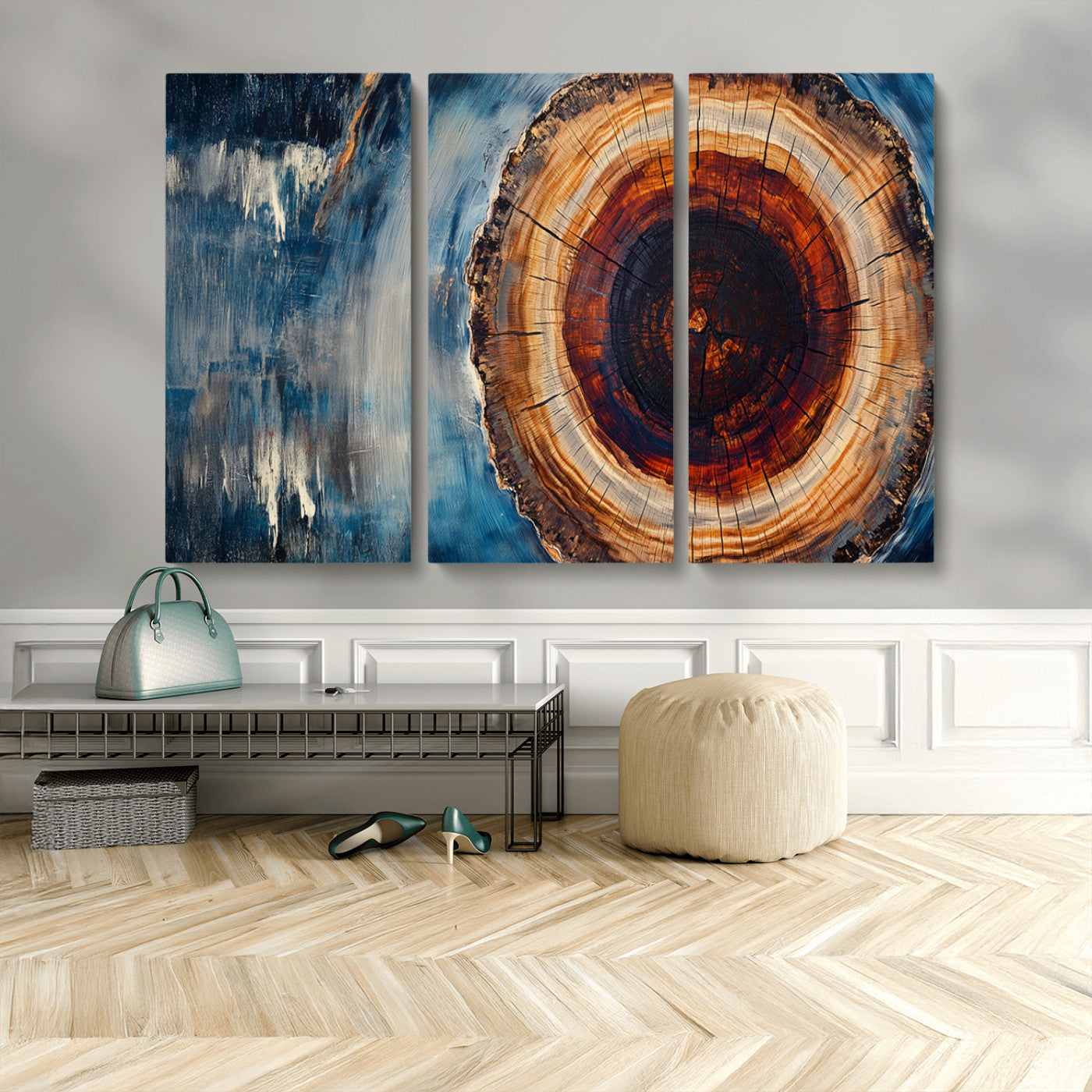 MGV-CV-48X32-3P - Abstract Tree Rings Wall Art Canvas Print - Wood Grain Rings Canvas Print - Nature Woodland Wall