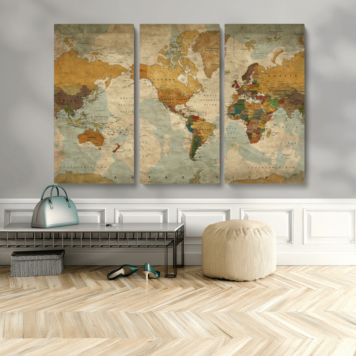 MGV-CV-48X32-3P - Push Pin World Map Canvas Print – Framed Wall Art for Couples to Track Their Travels – Anniversary