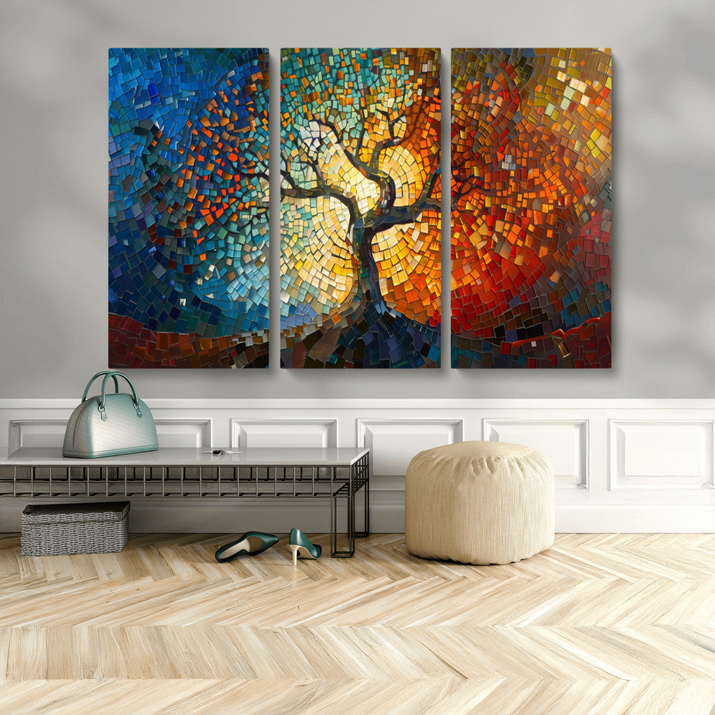 MGV-CV-48X32-3P - Yggdrasil Tree of Life Mosaic Stained Glass Wall Art Canvas, Yggdrasil Tree of Life Mosaic Canvas