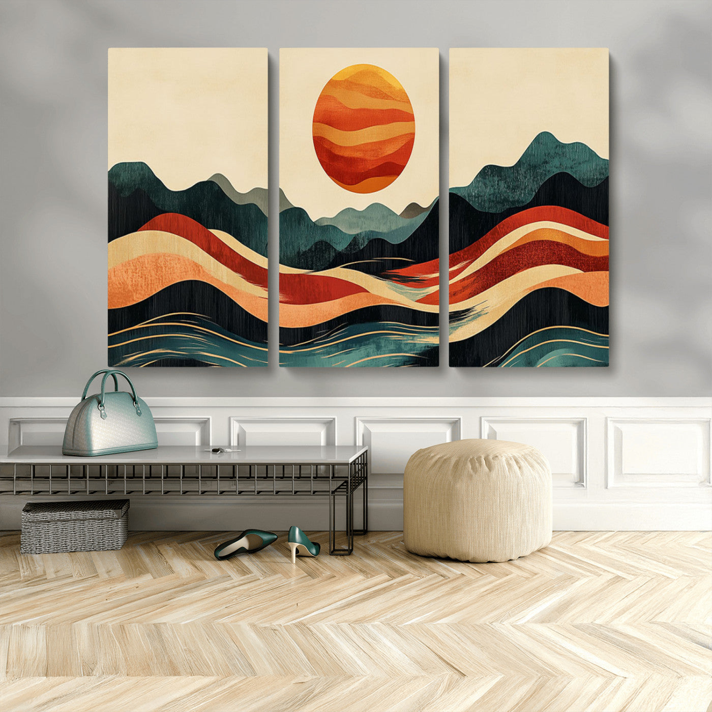 MGV-CV-48X32-3P - Mountain Triptych Wall Art - Western Nature Prints - Framed Boho Pine Tree Canvas for Log Cabin or