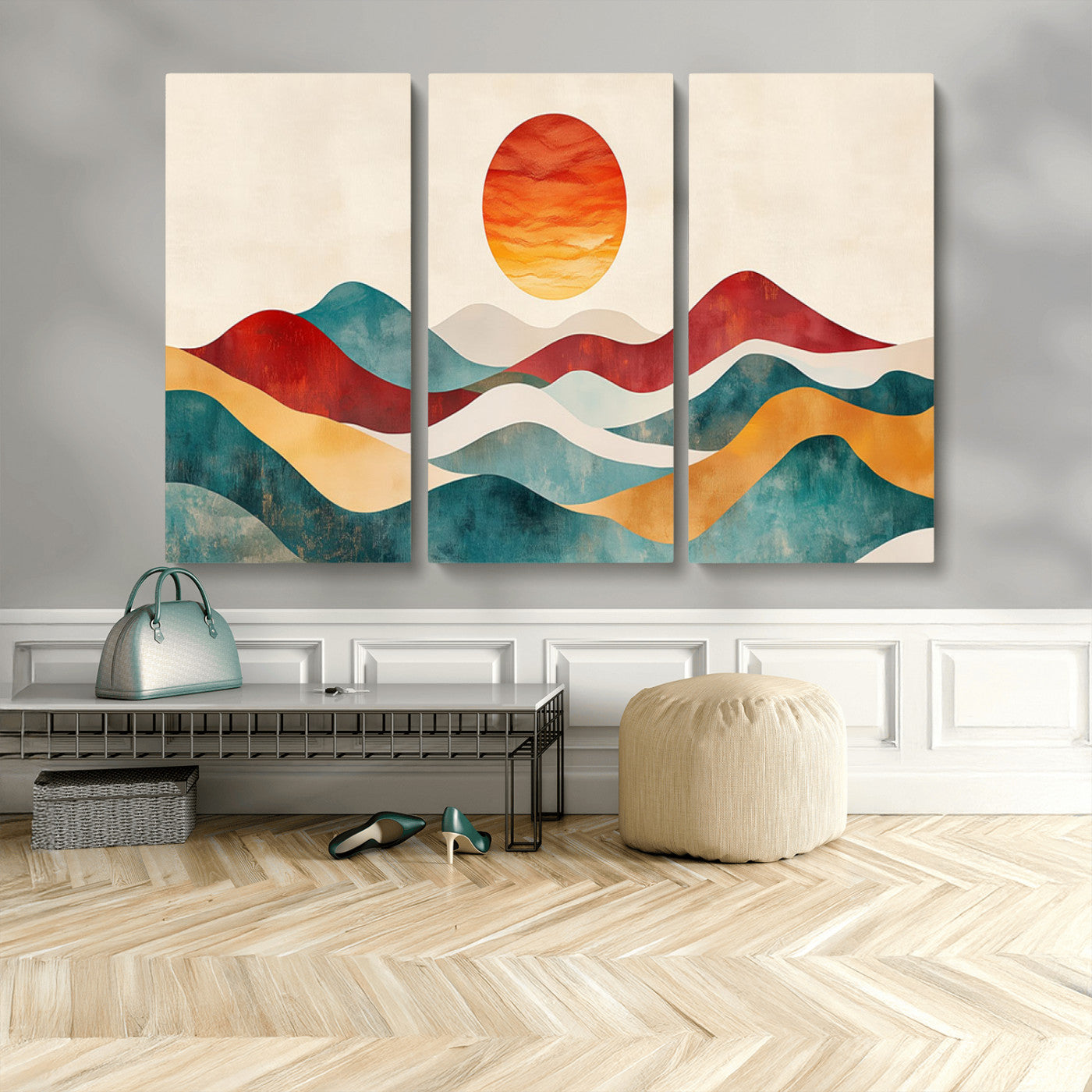 MGV-CV-48X32-3P - Southwest Mountain Canvas - Boho Triptych Wall Art - Rustic Woodland Nursery Decor - Abstract Nature