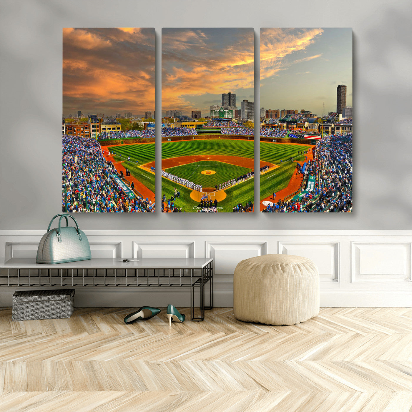MGV-CV-48X32-3P - Chicago Wrigley Field Canvas Wall Art - Iconic Baseball Stadium Art Print - Wrigley Field Chicago