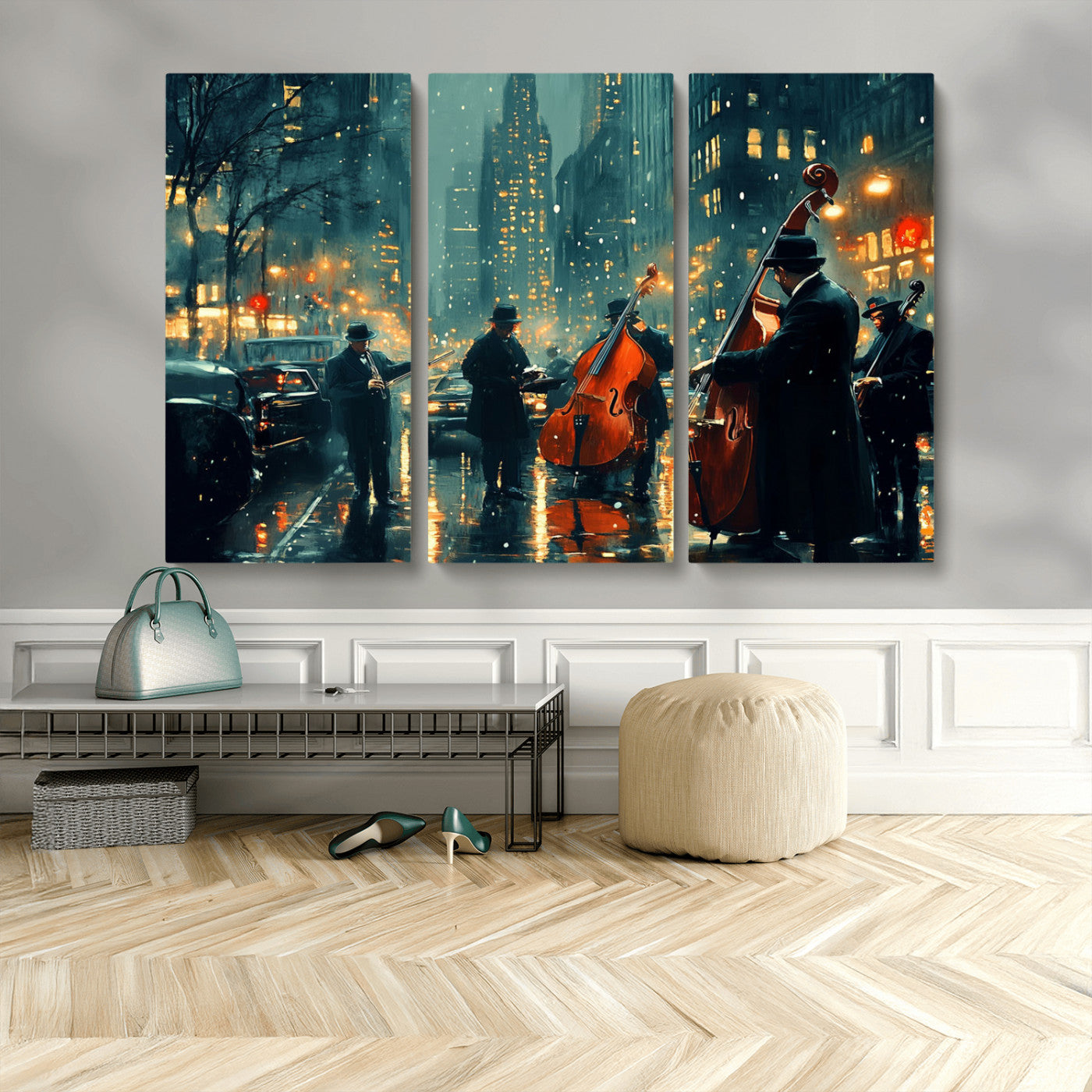 MGV-CV-48X32-3P - African American Jazz Art Print - Framed Abstract Music Canvas - Colorful Instrument Poster for