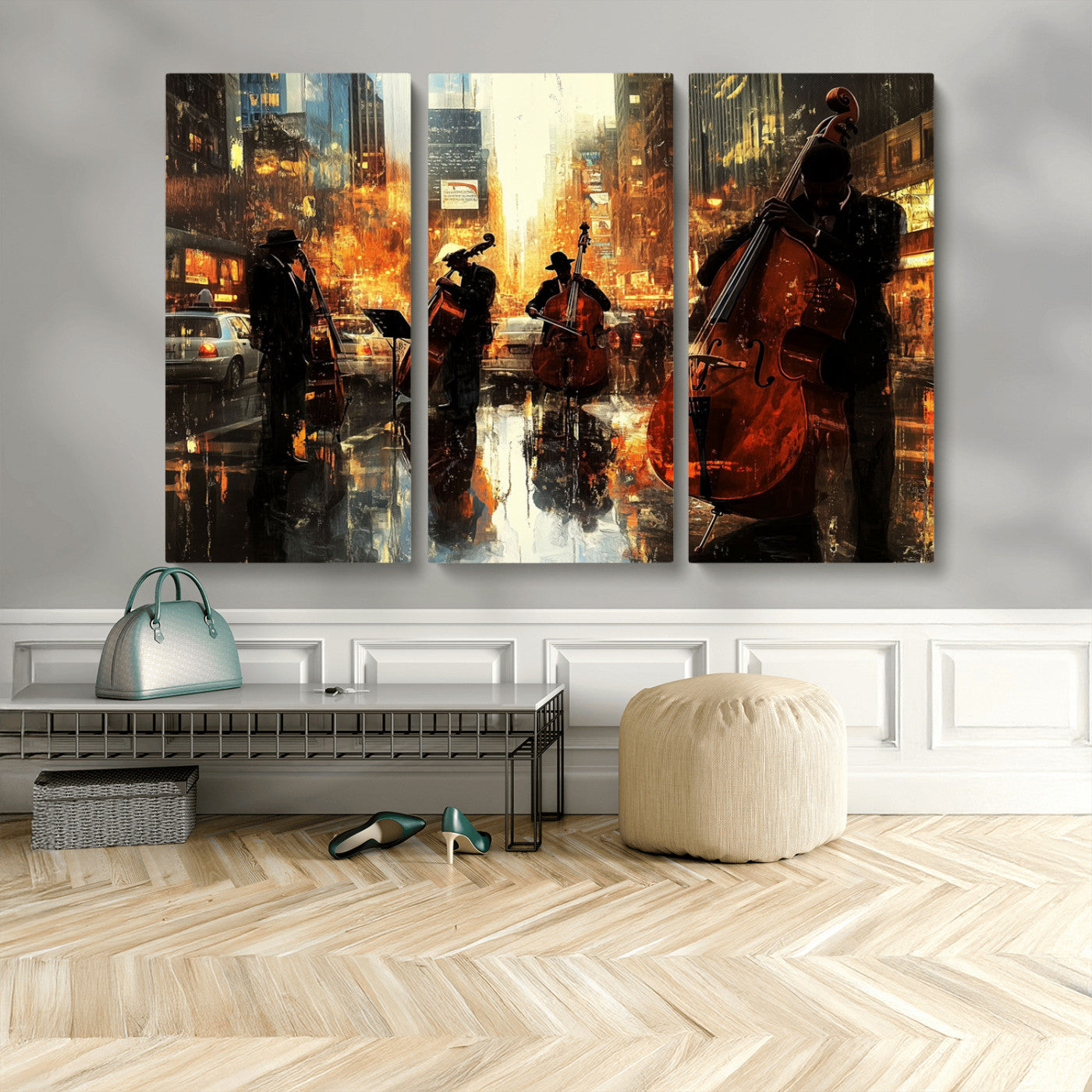 MGV-CV-48X32-3P - African American Abstract Jazz Wall Art - Framed Abstract Music Canvas - Colorful Instrument Canvsa