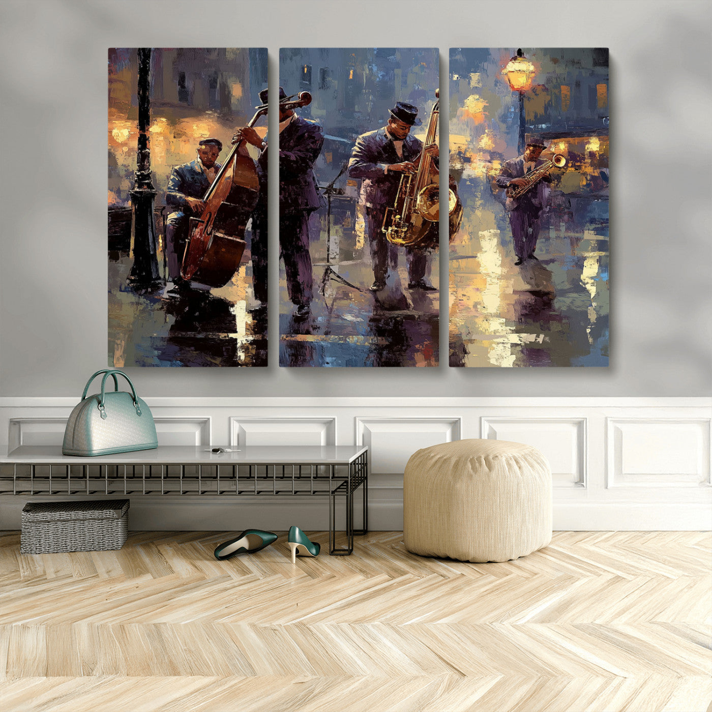 MGV-CV-48X32-3P - Afro Abstract Jazz Music Canvas Print - African American Wall Art - Colorful Framed Afro Abstract