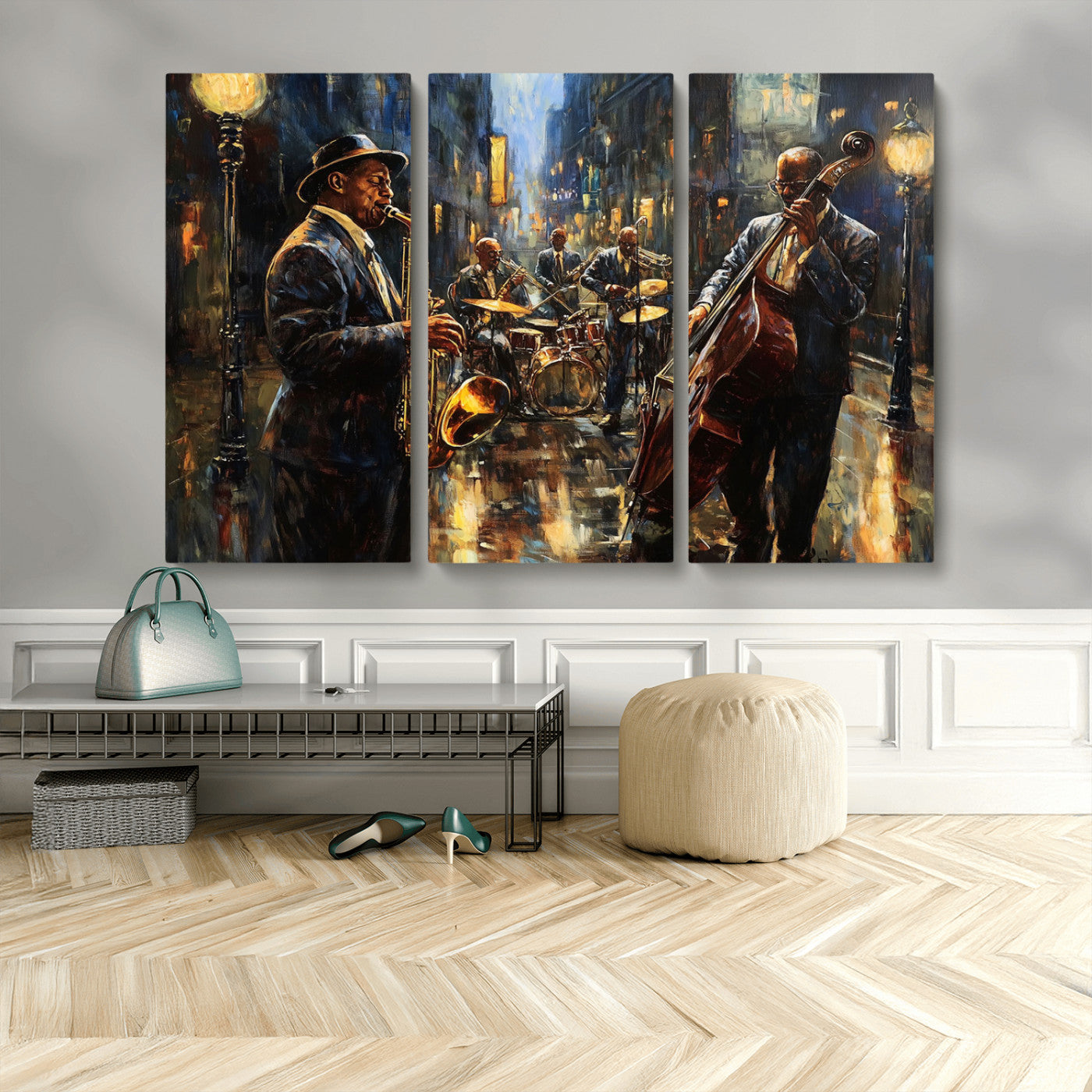 MGV-CV-48X32-3P - Jazz Canvas Wall Art Print - Abstract African American Music Art - Framed Posters for Living Room or