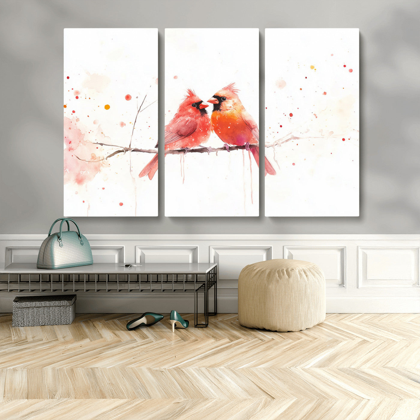 MGV-CV-48X32-3P - Cardinal Bird Canvas Wall Art - Male and Female Cardinal Print - Nature-Inspired Bird Wall Decor for
