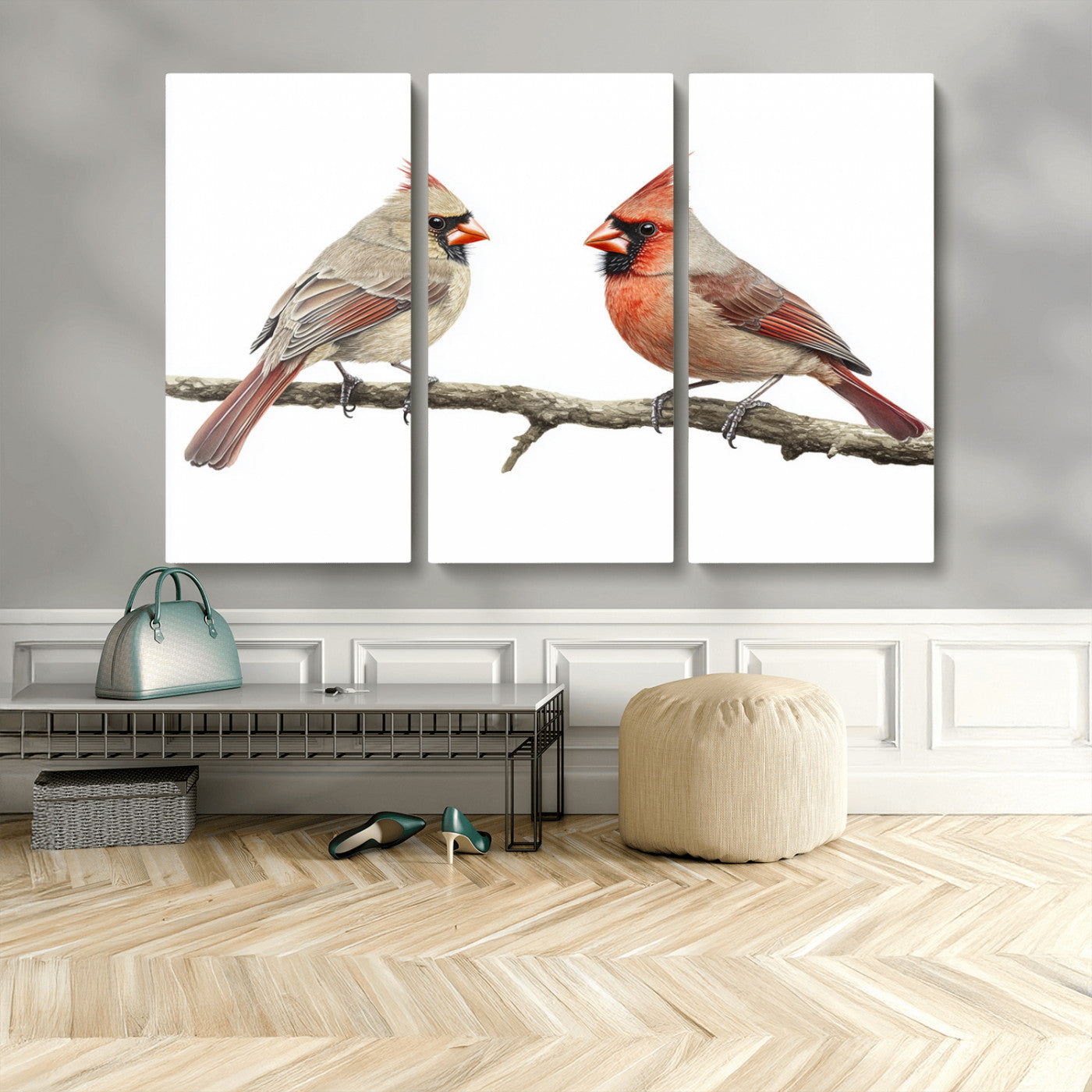MGV-CV-48X32-3P - Cardinal Canvas Wall Art - Male and Female Cardinal Print - Nature-Inspired Bird Wall Decor for Home
