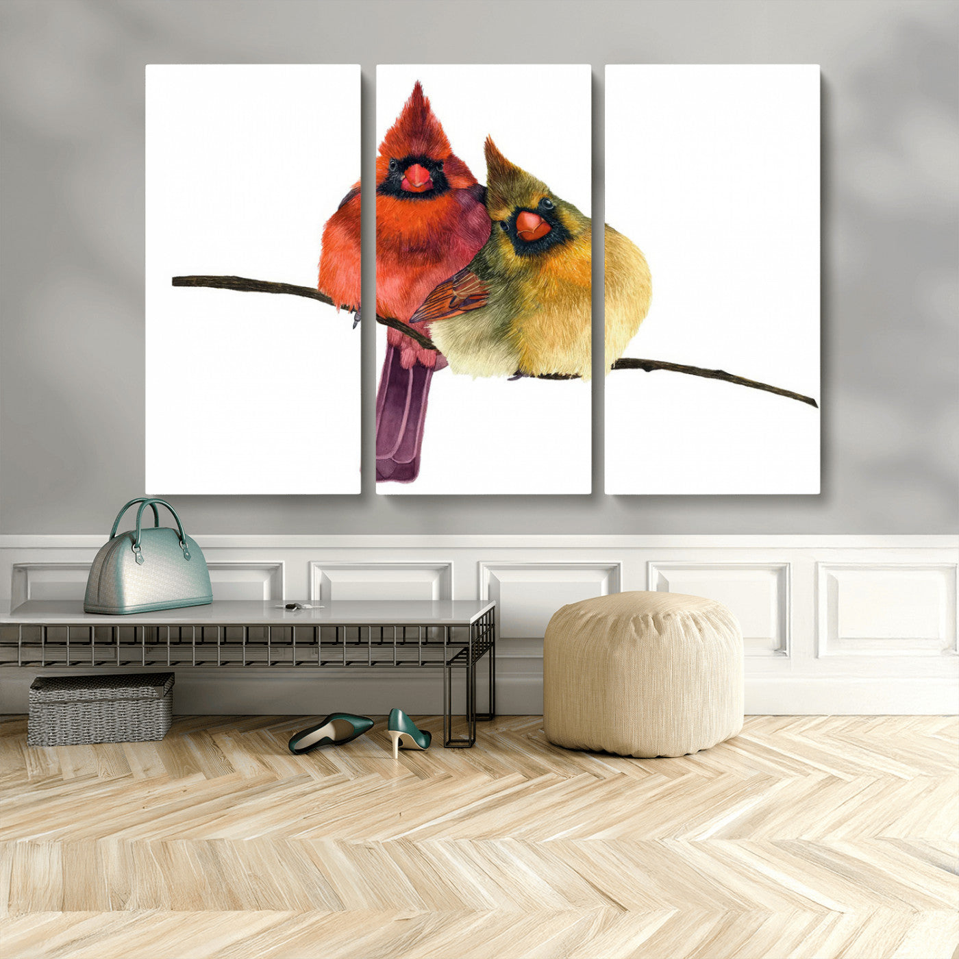 MGV-CV-48X32-3P - Cardinal Bird Canvas Wall Art - Male and Female Cardinal Print - Nature-Inspired Bird Wall Decor for