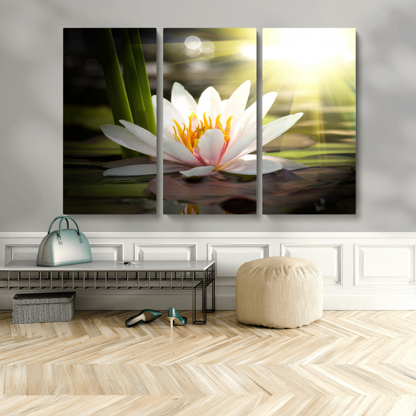 MGV-CV-48X32-3P - Lotus Flower Wall Art Canvas Print, Water Lily Large Wall Art Canvas Print