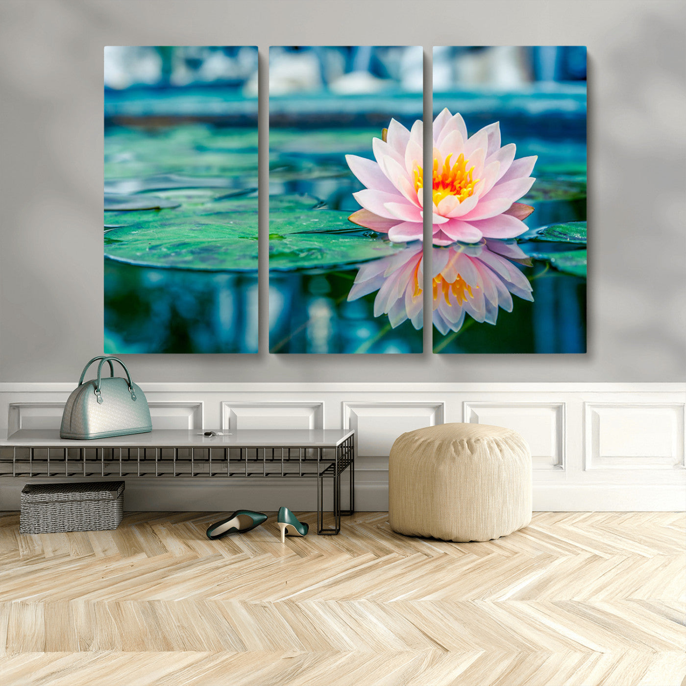 MGV-CV-48X32-3P - Lotus Flower Wall Art Canvas Print, Water Lily Large Wall Art Canvas Print for Yoga Room Decor,