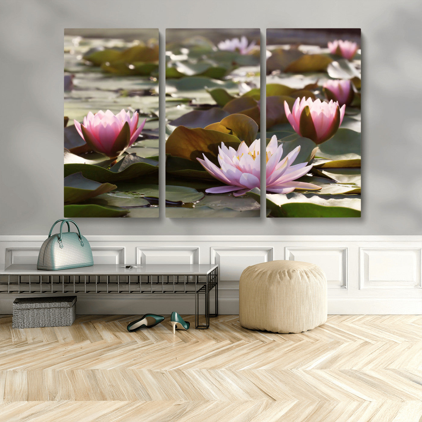 MGV-CV-48X32-3P - Lotus Flower Wall Art Canvas Print, Water Lily Large Wall Art Canvas Print for Yoga Room Decor,