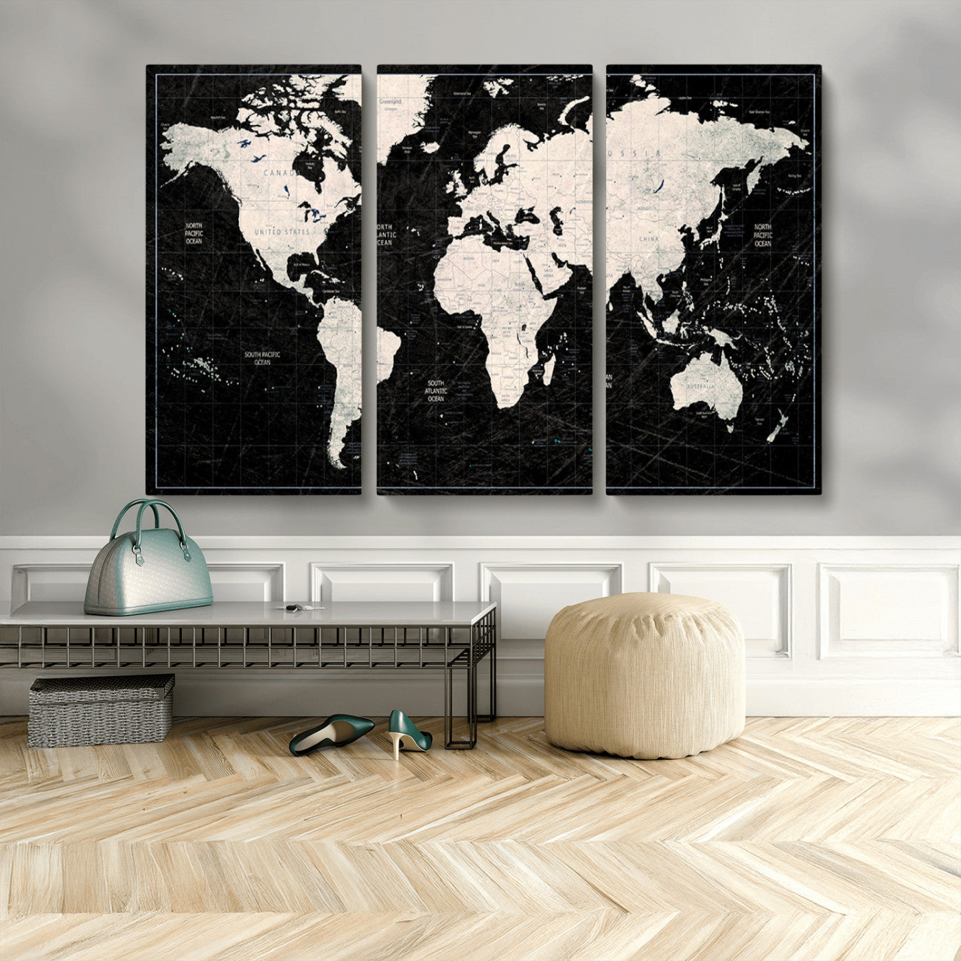 MGV-CV-48X32-3P - Push Pin World Map Canvas Print – Framed Wall Art for Couples to Track Their Travels – Anniversary