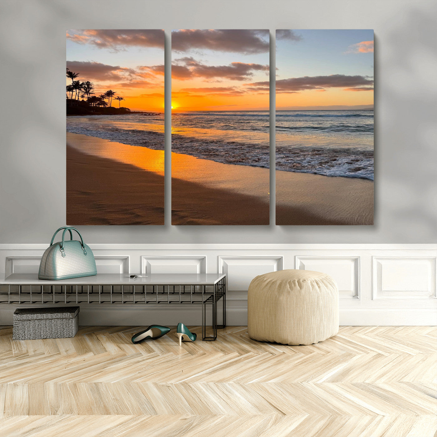 MGV-CV-48X32-3P - Sunset Wall Art Print - Stunning Beach Sunset Canvas Artwork for Elegant Home or Office Coastal