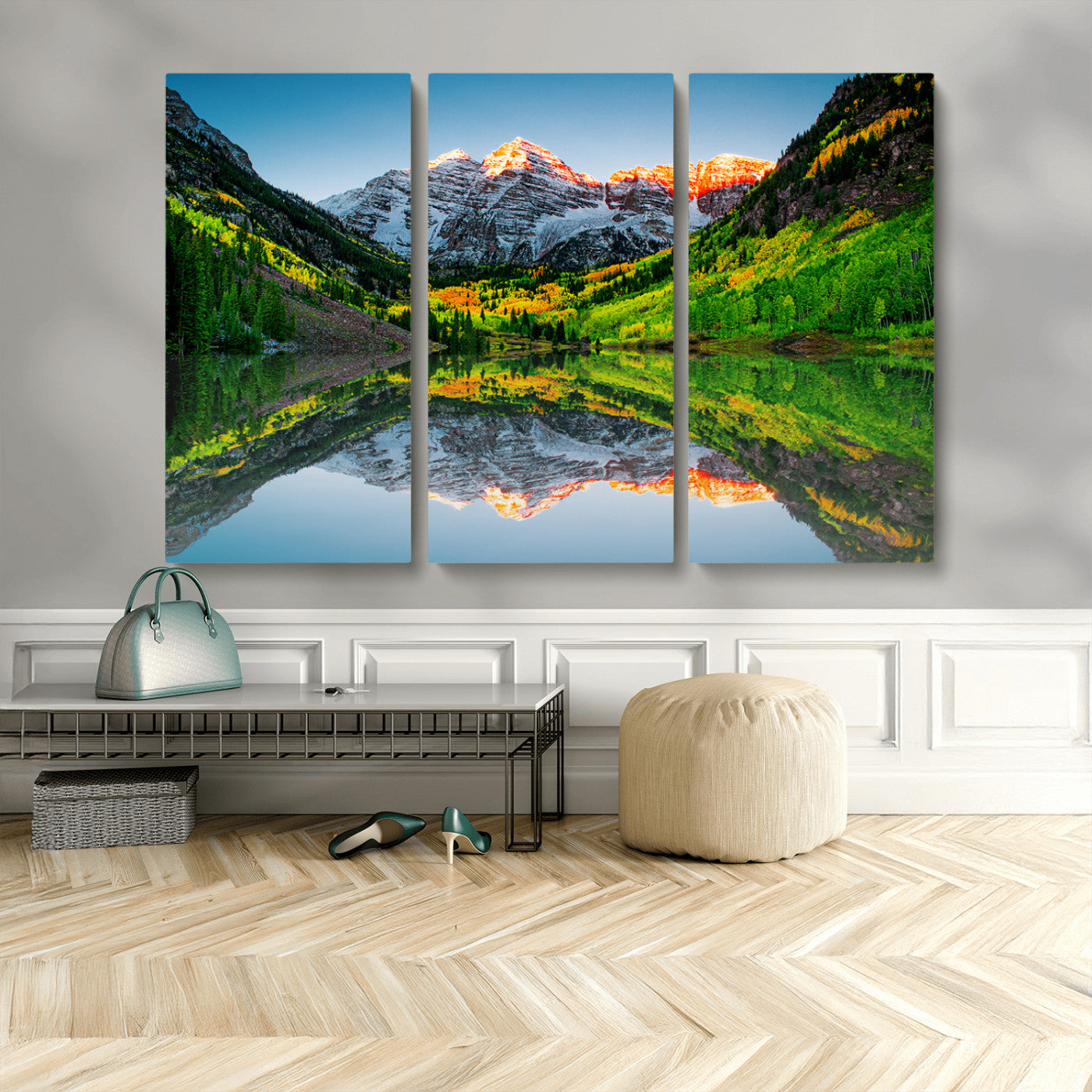 MGV-CV-48X32-3P - Maroon Bells Lake Print Wall Art – Majestic Colorado Mountain Landscape, Autumn Reflection,
