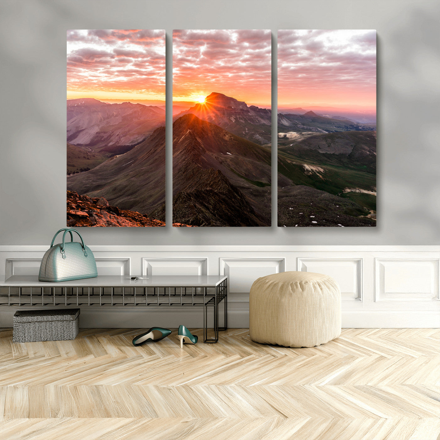 MGV-CV-48X32-3P - Majestic Sunrise Wall Art – Canvas Print of Rugged Mountain Peaks, Vibrant Sky, Serene Landscape, Nature Decor for Home or Office