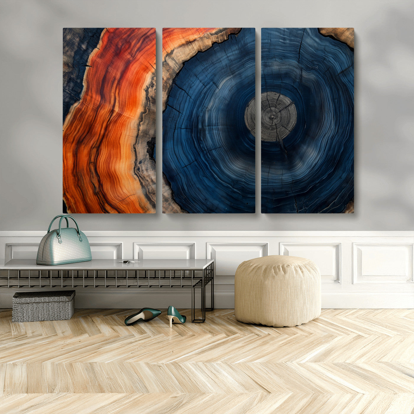 MGV-CV-48X32-3P - Tree Rings Wall Art Canvas Print, Rustic Wood Print, Framed Natural Texture Art Print, Wood Grain
