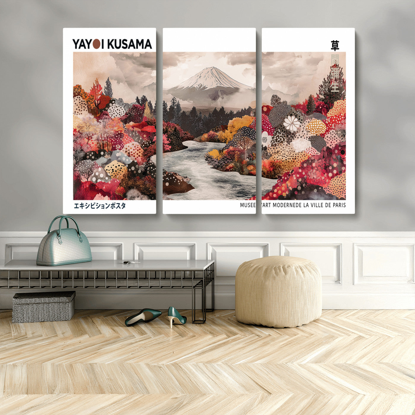 MGV-CV-48X32-3P - Yayoi Kusama Wall Art Canvas Print, Framed Large Abstract Art Picture Print, Kusama Polka Dot Perfect Minimalist Decor Artwork