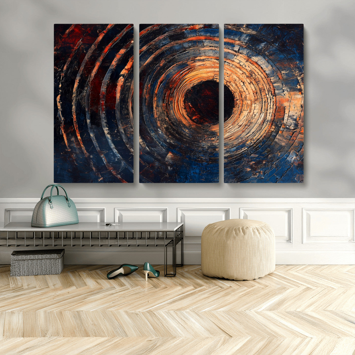 MGV-CV-48X32-3P - Wood Tree Ring Wall Art Canvas Print, Framed Natural Wood Art Picture Print, Rustic Tree Slice Perfect Rustic Decor Artwork