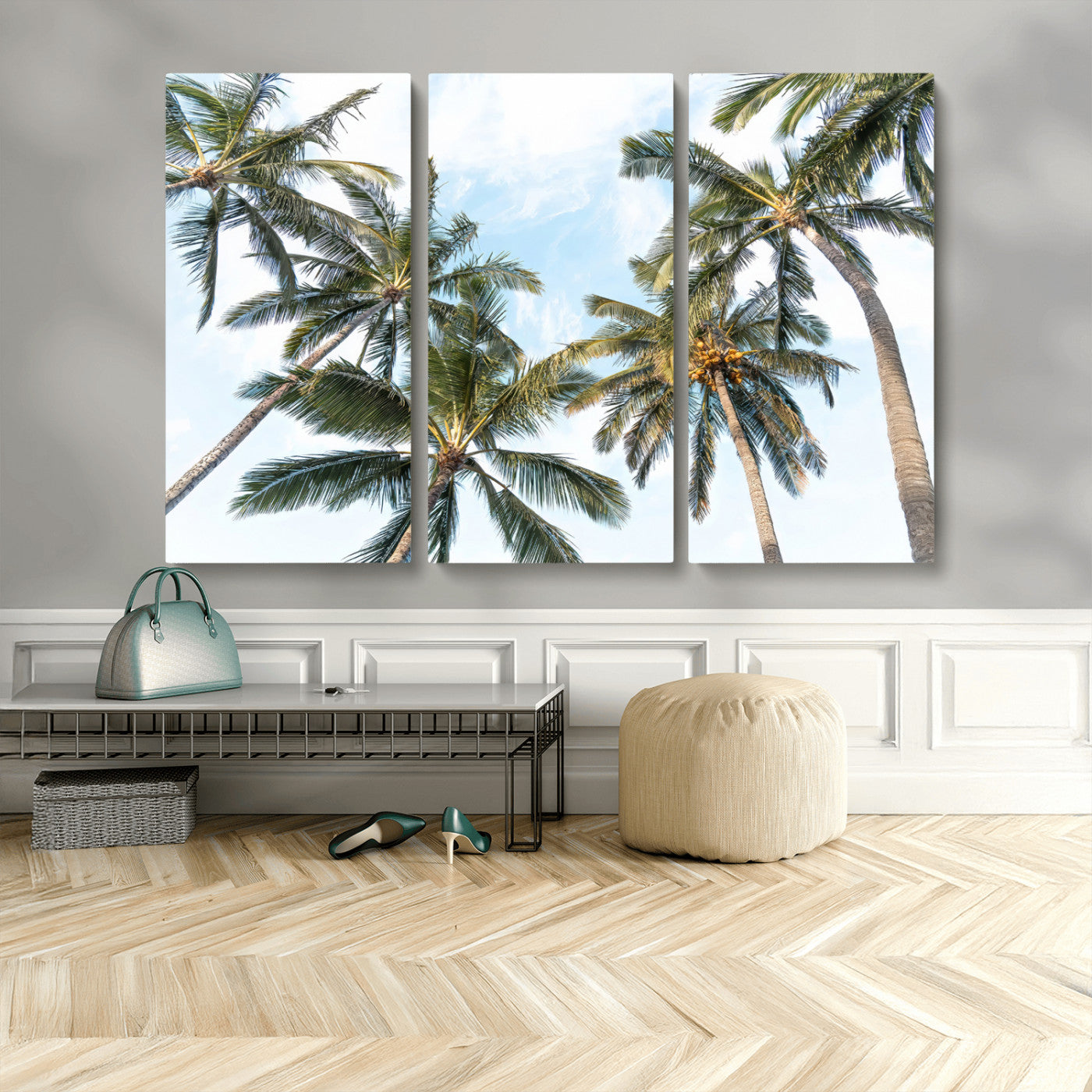 87247012-MGV-CV-36X24 - Tropical Palm Trees Wall Art – Sunlit Leaves & Blue Sky Canvas Print, Island Breeze and Vacation Vibes for Office or Home Decor
