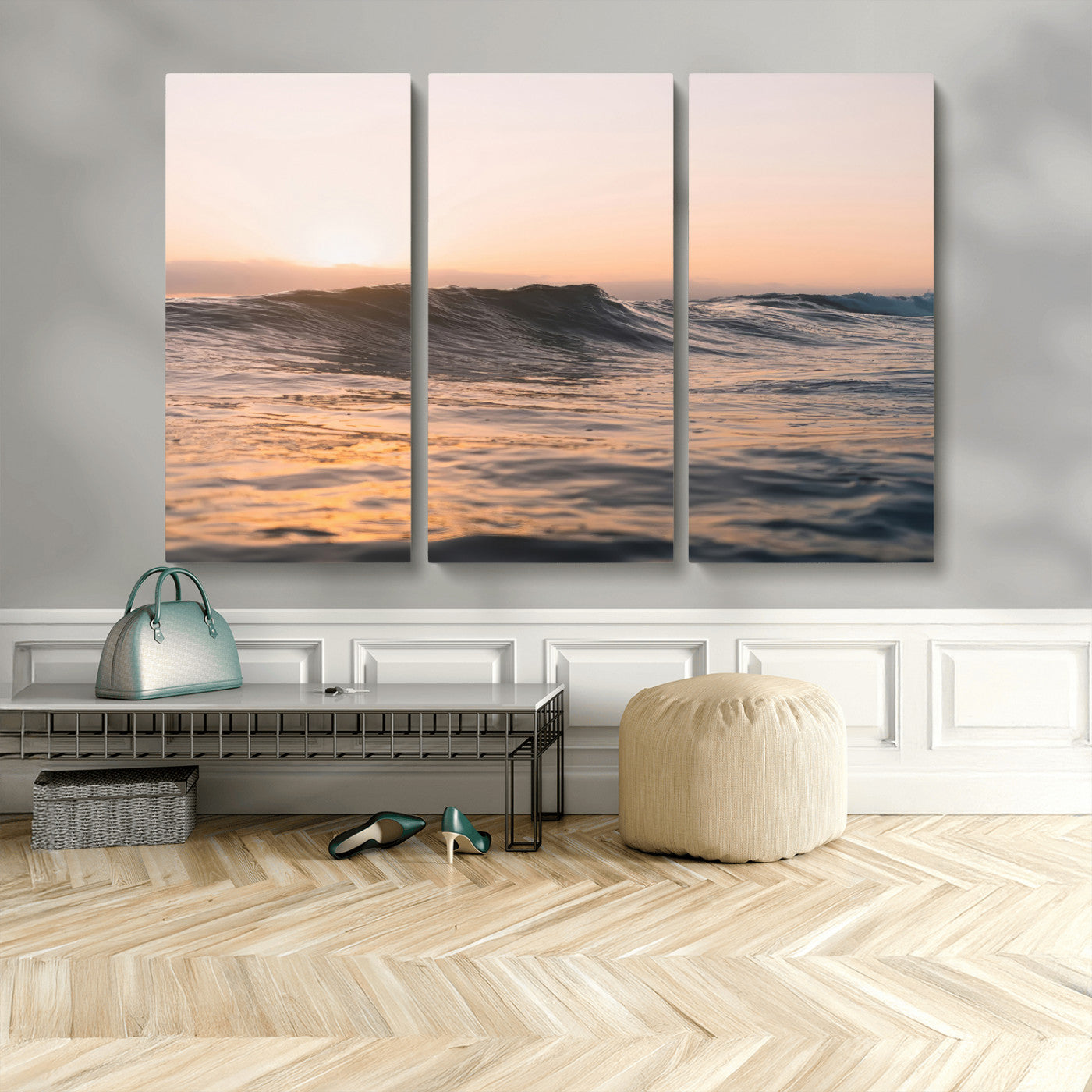46299358-MGV-CV-36X24 - Golden Sunset Ocean Wall Art – Tranquil Waves & Peaceful Horizon Canvas Print, Soft Light and Evening Glow for Serene Beach, Home or Nature Decor