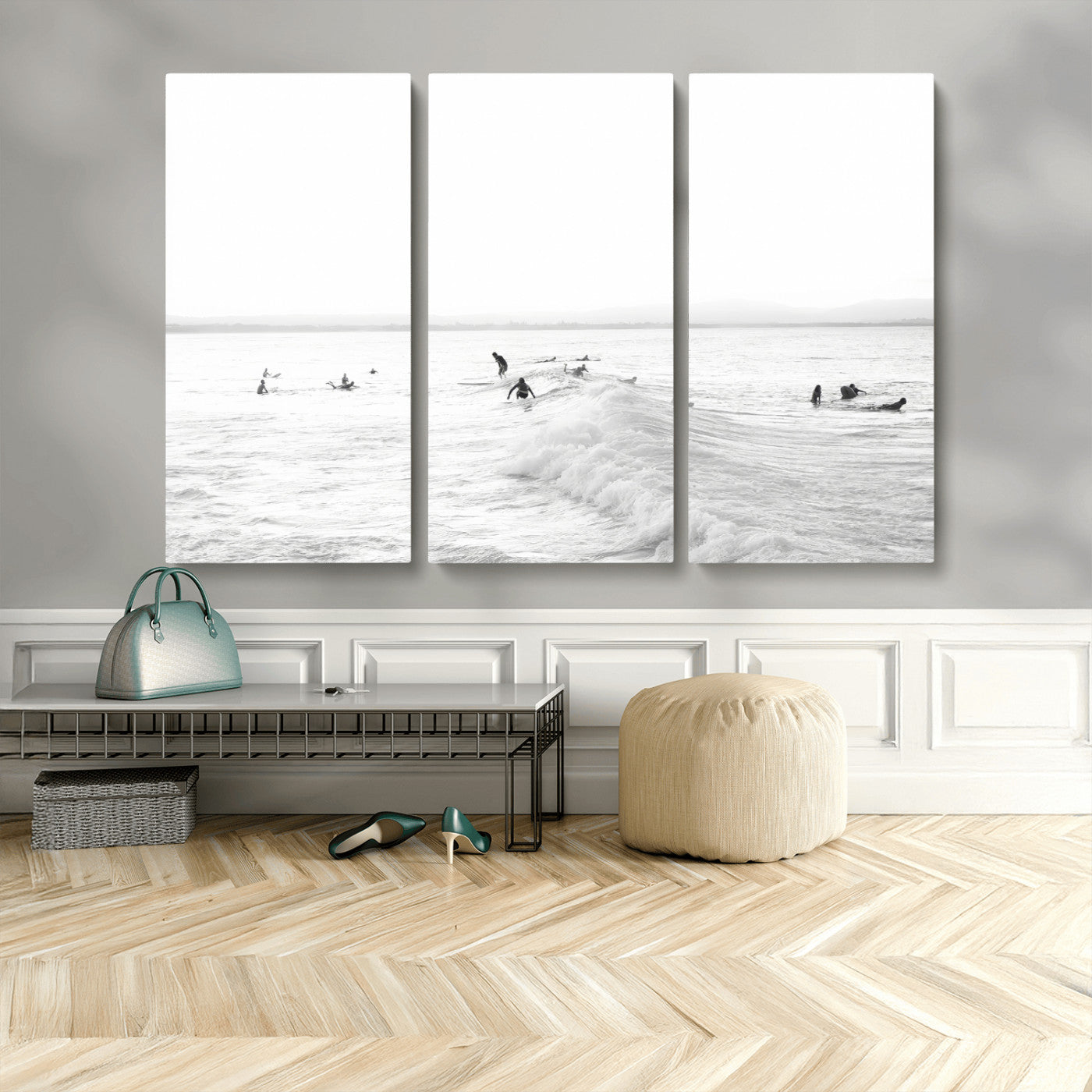 33449548-MGV-CV-36X24 - Surf Crowd Motion Wall Art – Active Surfers & Ocean Waves Canvas Print, Dynamic Water and Coastal Horizon for Living Room or Sea Adventure Decor