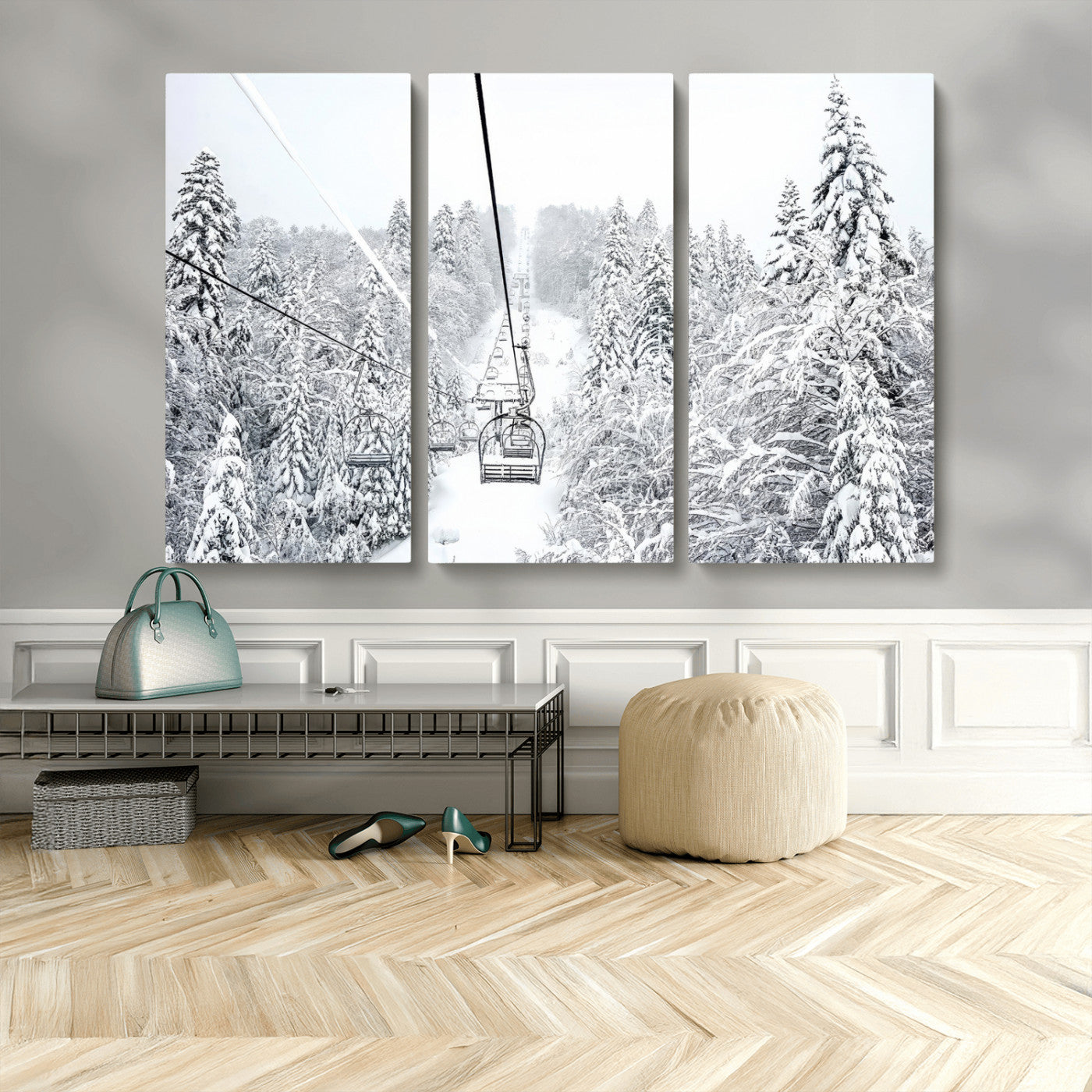MGV-CV-48X32-3P - Winter Snow Ski Lift Wall Art Canvas Print Winter Trees Print