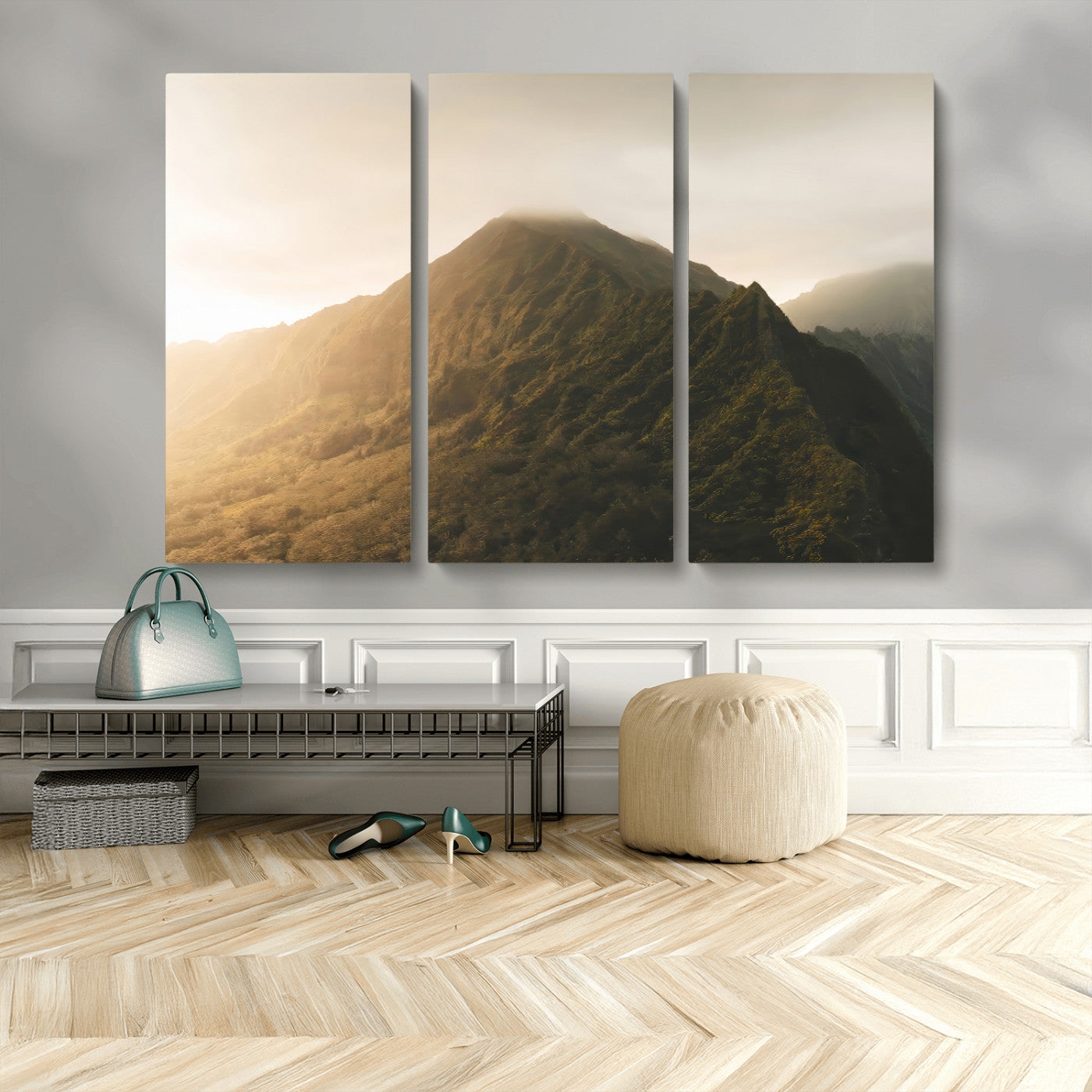 42338636-MGV-CV-36X24-Mountain Wall Art – Framed Sunset Landscape Canvas Artwork, Serene Nature Design, Rustic Decor for Home, Office