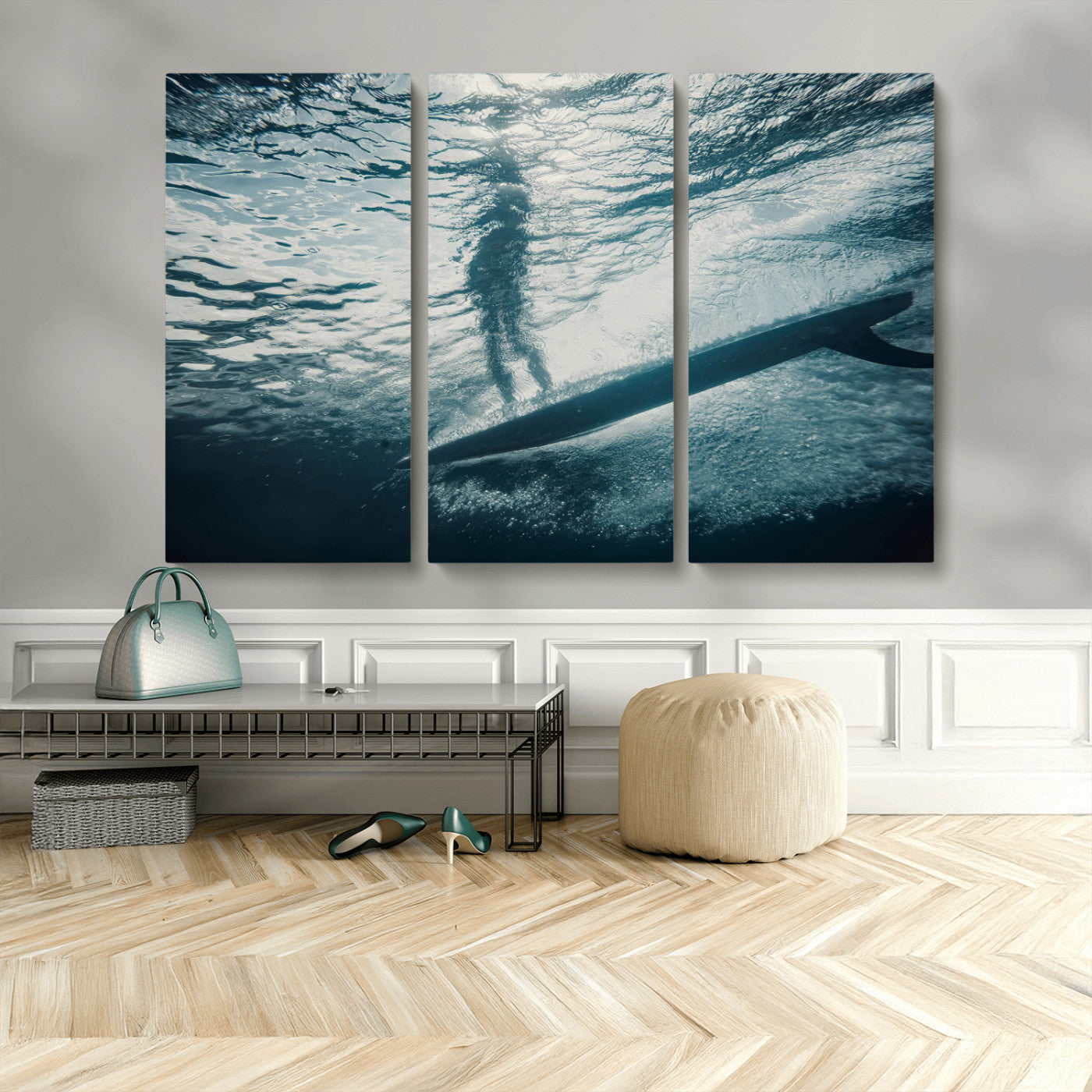 MGV-CV-48X32-3P - Submerged Surf Wall Art Canvas Print, Framed Underwater Perspective Art Picture Print, Ocean Surf Perfect Coastal Adventure Decor Artwork