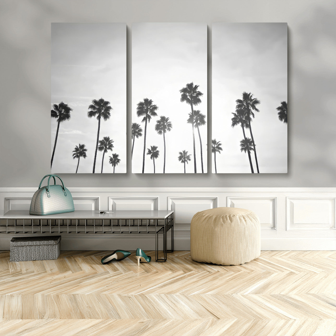 62298277-MGV-CV-36X24-Monochrome Palms Wall Art Canvas Print – Framed Minimalist Silhouetted Trees Artwork for Home, Office, Living Room