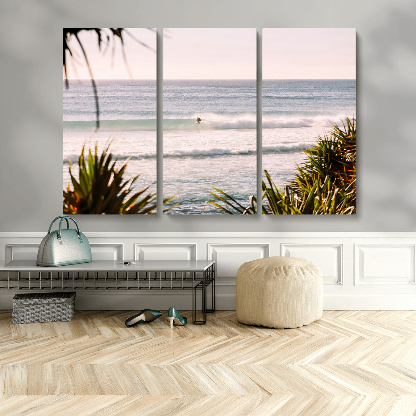 MGV-CV-48X32-3P - Ocean Surfer Wall Art Canvas Print, Framed Coastal Surf Art Picture Print, Tropical Beach Perfect Tropical Coastal Decor Artwork