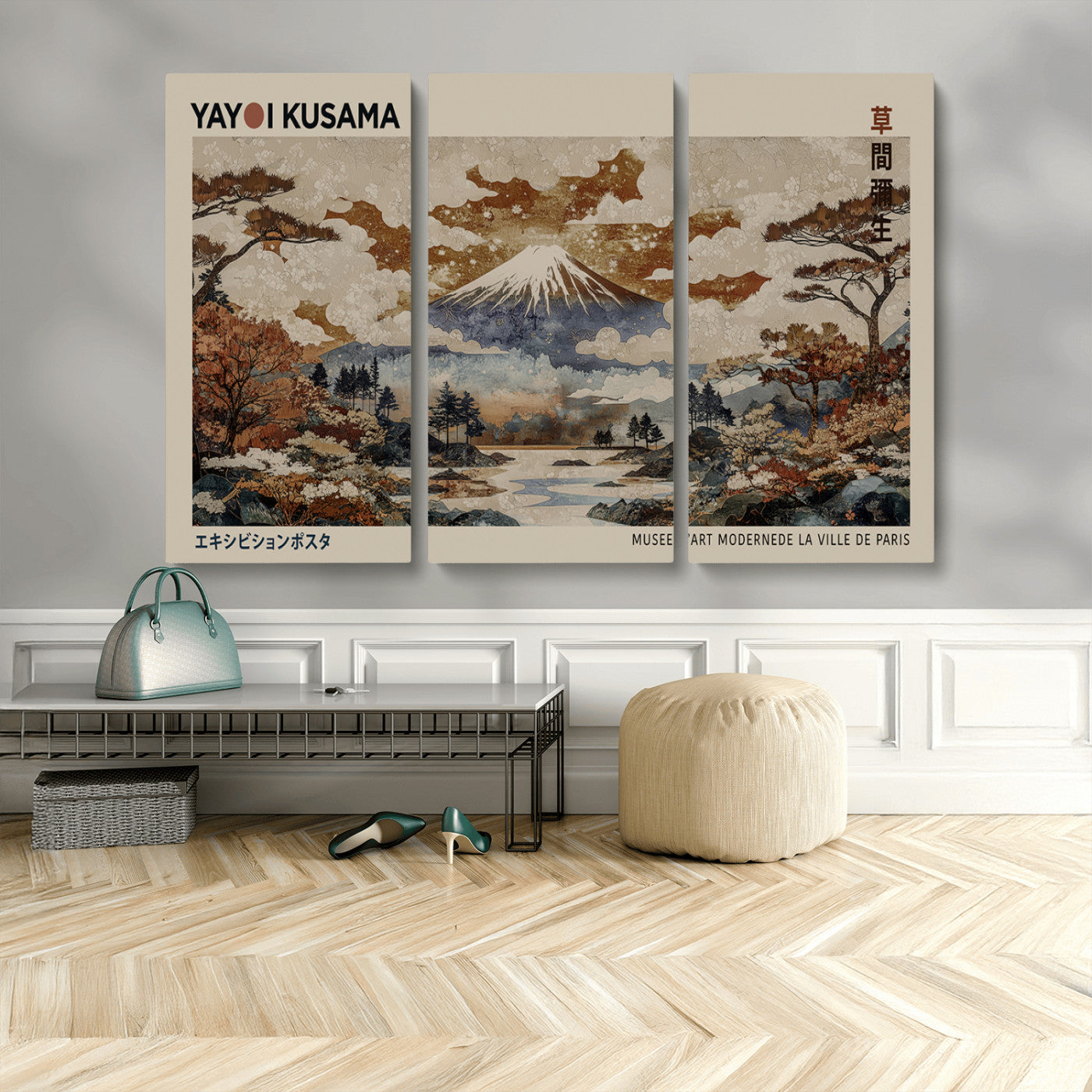 MGV-CV-48X32-3P - Yayoi Wall Art: Transform Your Space, Modern Japanese Wall Art Print Yayoi Kusama Canvas Wall Art