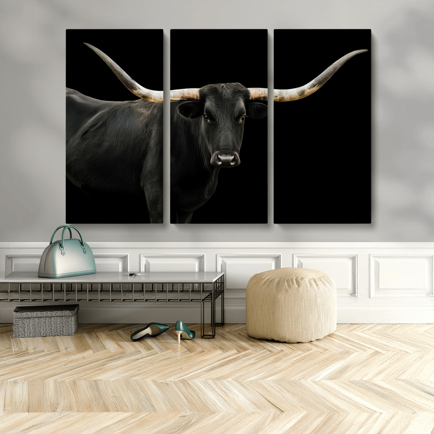 MGV-CV-48X32-3P - Texas Longhorn Wall Art Canvas Print, Framed Rustic Western Art Picture Print, Farmhouse Animal Perfect Modern Western Minimalist Decor Artwork