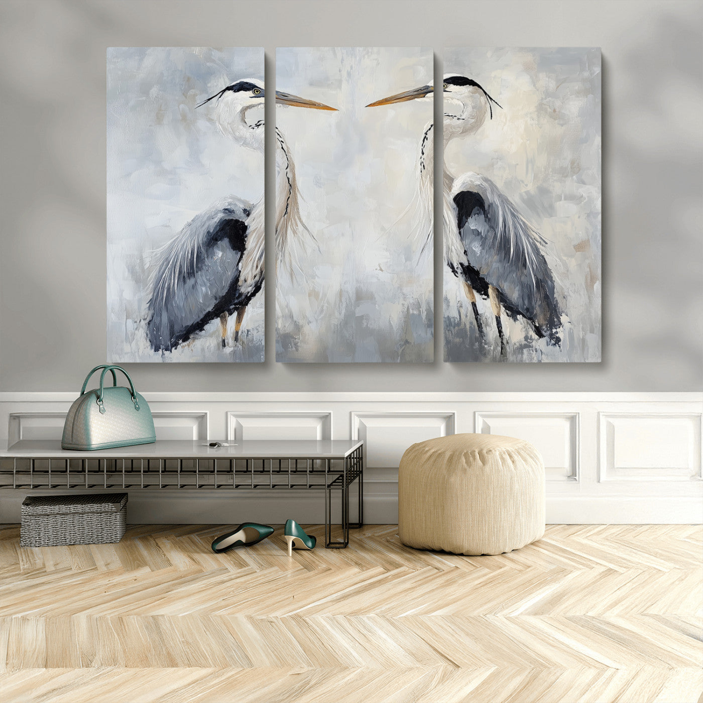 MGV-CV-48X32-3P - Heron Wall Art Wall Art Canvas Print, Framed Bird Canvas Decor Art Picture Print, Nature Inspired Perfect Coastal Minimalist Decor Artwork
