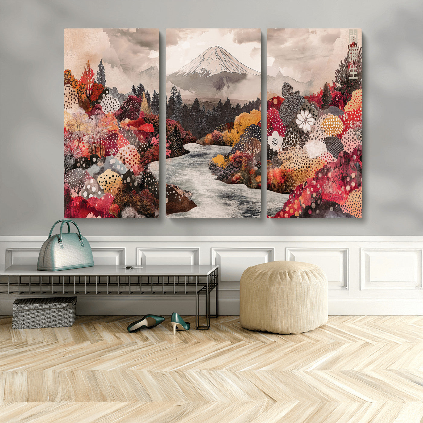 MGV-CV-48X32-3P - Mountain Wall Art Wall Art Canvas Print, Framed Autumn Forest Art Picture Print, Cottagecore Landscape Perfect Cottagecore Boho Decor Artwork
