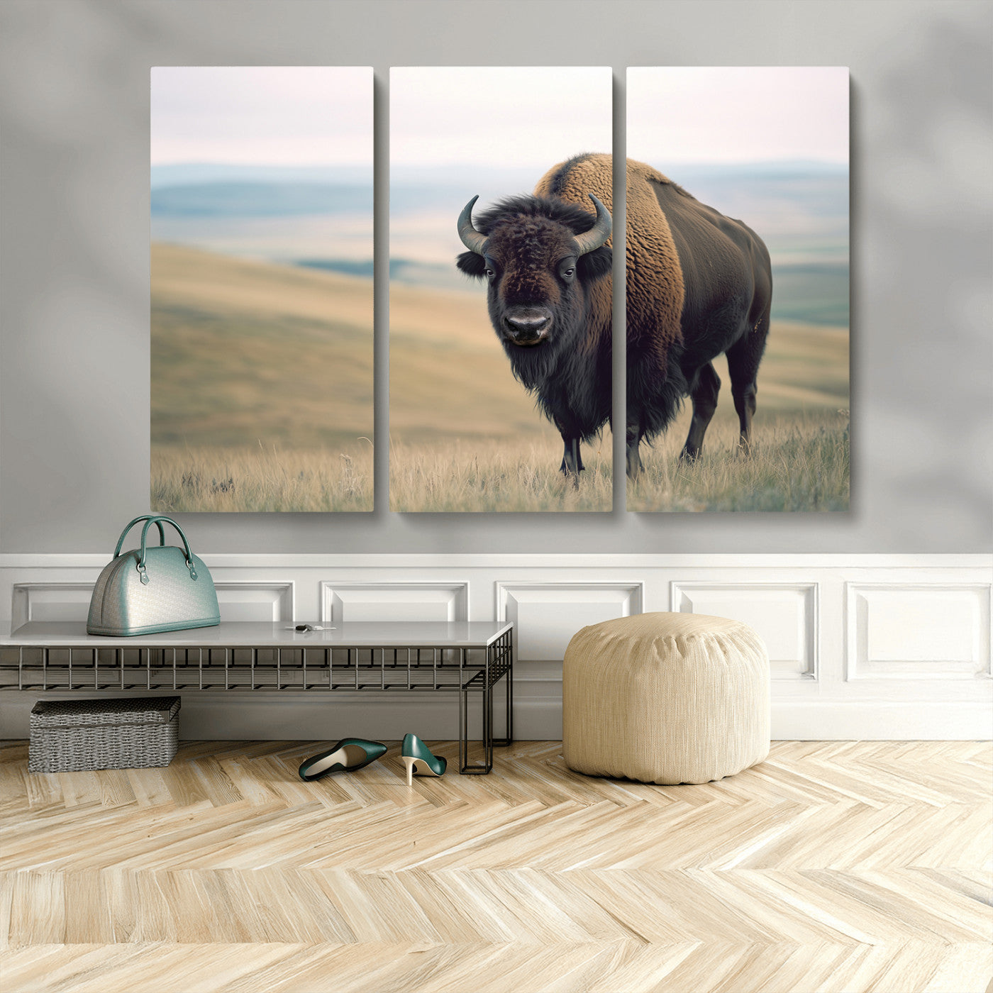MGV-CV-48X32-3P - Bison Wall Art Wall Art Canvas Print, Framed Buffalo Canvas Print Art Picture Print, American Bison Decor Perfect Rustic Western Decor Artwork