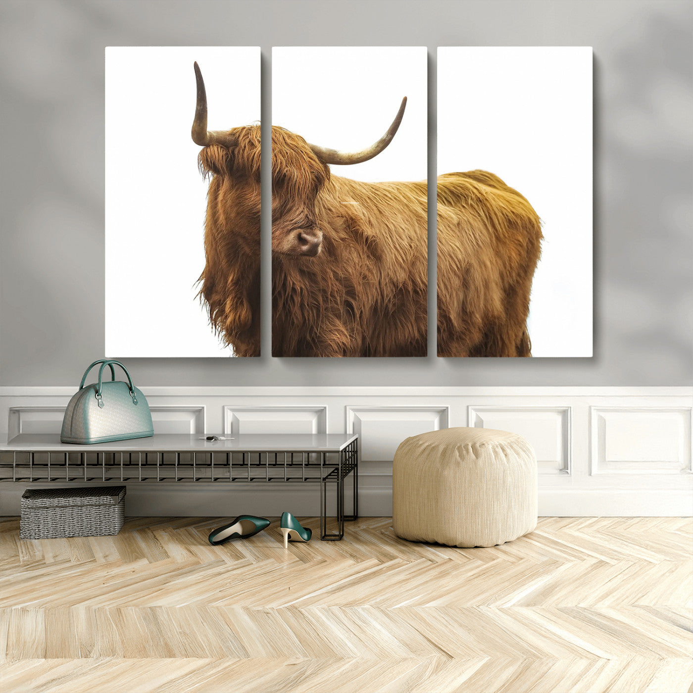 MGV-CV-48X32-3P - Highland Cow Wall Art Canvas Print, Framed Farmhouse Wall Art Art Picture Print, Rustic Animal Decor Perfect Rustic Farmhouse Decor Artwork