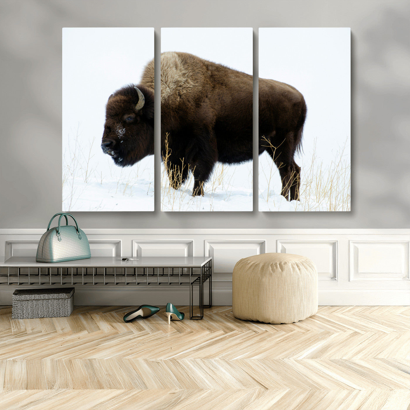 MGV-CV-48X32-3P - Bison Photography Wall Art Canvas Print, Framed Western Wildlife Art Picture Print, Buffalo On Snow Perfect Western Decor Artwork